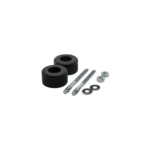 Flat track end stop parts including rubber stop and metal hardware for shelving track system