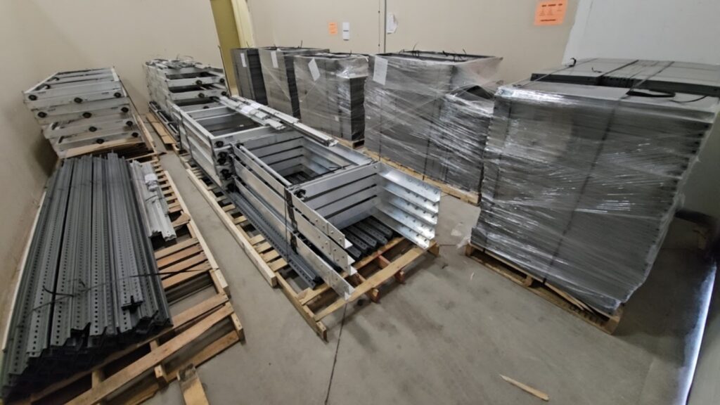 storage rack shelving on wooden pallets