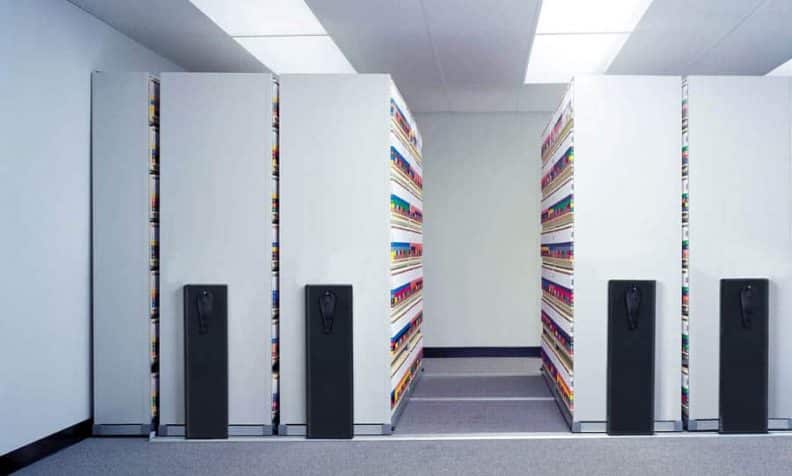 white mobile storage racks