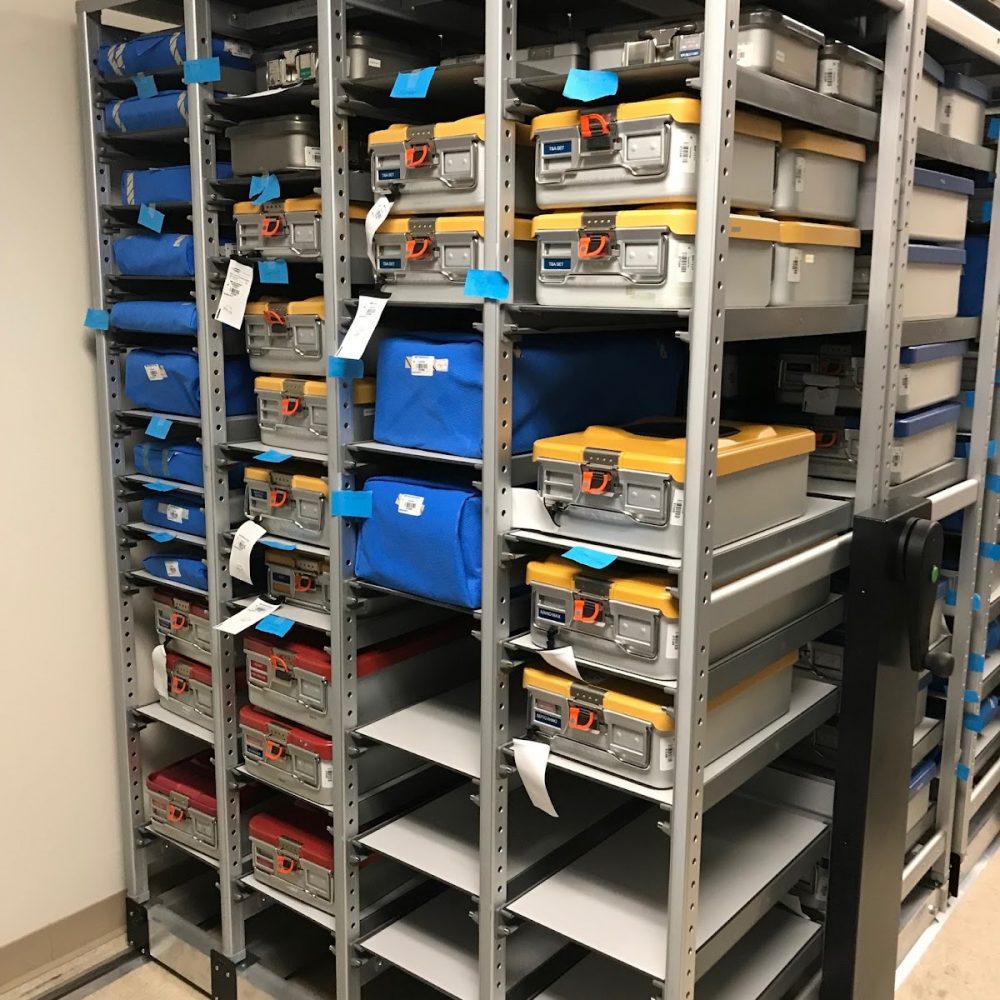 mobile racking storage system in a medical facility